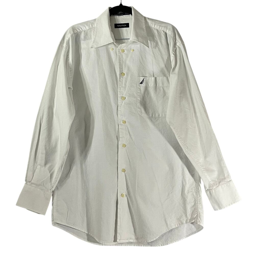 Nautica White Long Sleeve Button-Up Dress Shirt 15.5 32/33
